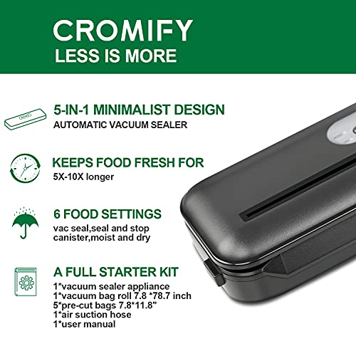 Cromify Vacuum Sealer Machine, Automatic Food Vacuum Saver with Cutter