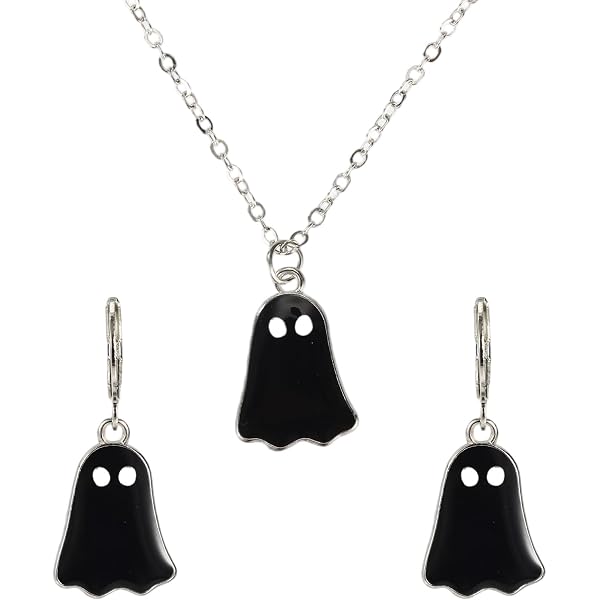 Cute Halloween Earrings & Necklace Set For Women - Black Cat, Pumpkin, Ghost Dangle Jewelry