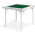 DC DICLASSE Folding Mahjong Table 35.4'' Foldable Square 4 Player Card Poker Table with Cup Holders & Chip Trays for Playing Mahjong, Dominoes
