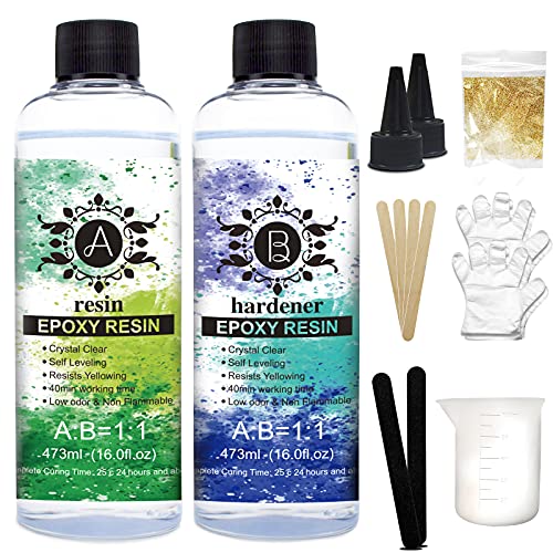 Magicdo Epoxy Resin Kit Crystal Clear Casting and Coating Resin Kit for Beginners River Table Tops Art Casting Resin Jewelry Projects, DIY,Tumbler Crafts, Molds, Art Painting(32oz)