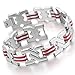 INBLUE Men's Stainless Steel Rubber Bracelet Link Wrist Silver Tone Red