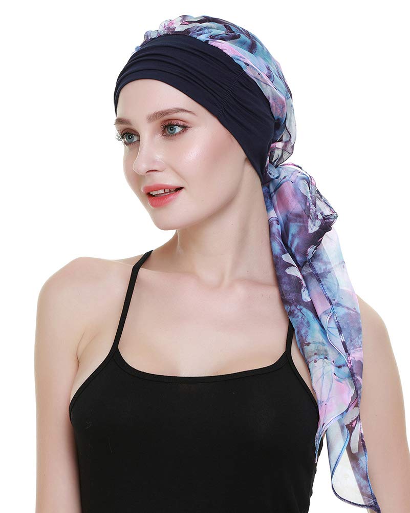 Chemo Turbans for Cancer Patients Headwrap Scarves Alopecia Women Headwear Navy Pink