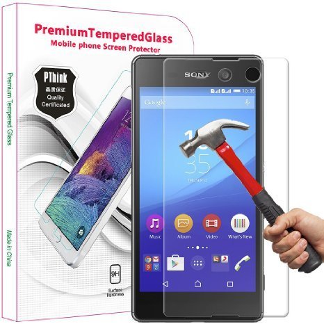 Xperia M5 Screen Protector, PThink Premium Tempered Glass Screen Protector for Sony Xperia M5 with 9H Hardness/Anti-scratch/Shatterproof/Fingerprint resistant (Sony Xperia M5)