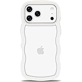Anuck for iPhone 17 Pro Max Case Wavy Edge Clear Back Design, Anti-Slip Grip Cute Wave Curly Frame Shape Shockproof Soft TPU & Hard Bumper Protective Phone Case Cover for Women Girls, White