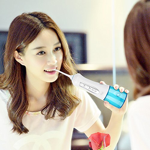 ACEVIVI Water flosser Oral Irrigator for Teeth with 4 Jet tips Cordless Rechargeable Portable, Easy-to-Clean Detachable Water Tank (200ml, Blue) - Thumbnail 3