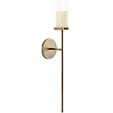 Kate and Laurel Blaise Traditional Metal Wall Sconce, 5 x 6 x 24, Antique Brass, Vintage Round Candle Holder with Removable G