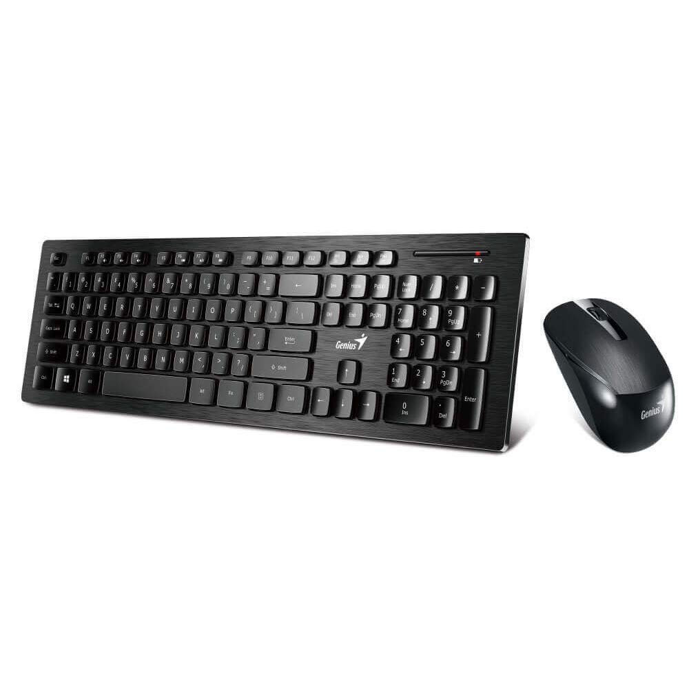 Genius Wireless Smart Keyboard and Mouse Combo [SlimStar 8008] - Multimedia Keyboard and Precision Mouse Set. Brushed Metal Look, Smart Profile Switch, Rich Function Keys for PC & Mac Computers