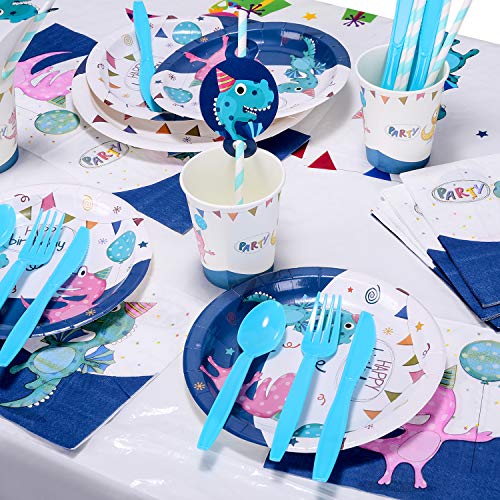 Airich Gebutstag Party Set, 142 Stück Dinosaurier Party Supplies Set Geschirr Set Teller, Tassen, Servietten, Tischdecke… – Bild 7