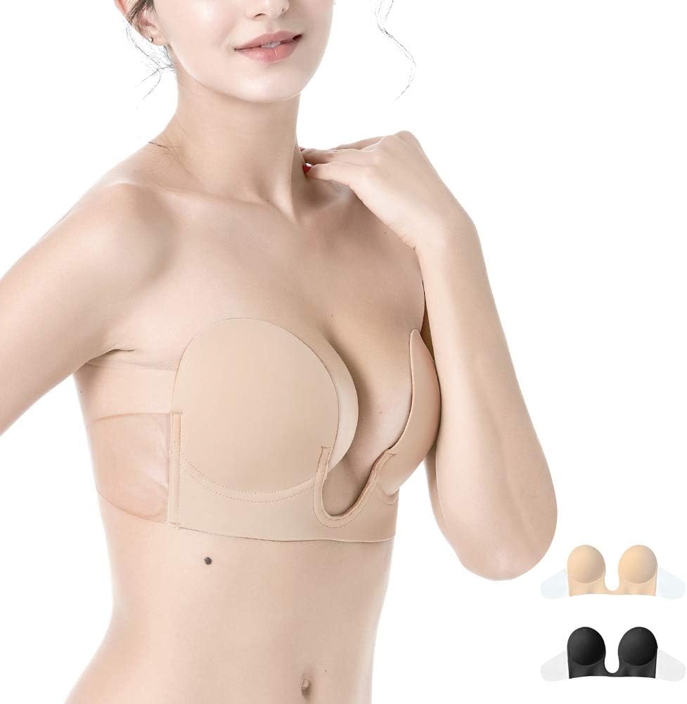 Strapless Self Adhesive Plunge Bra Push up Invisible Backless Sticky Bras 2 Packs