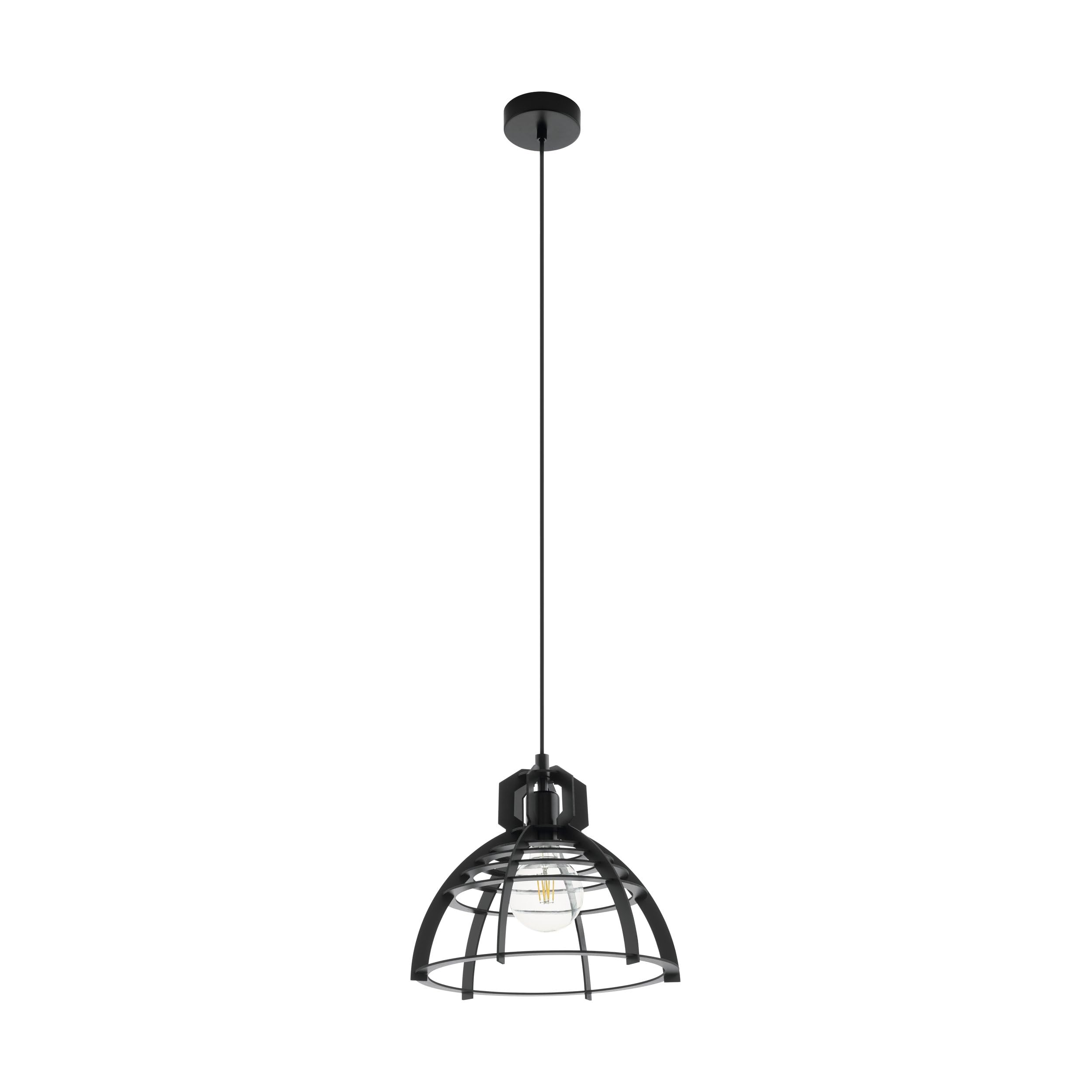 EGLO 49158 IPSWICH Pendant Light in Black Steel and Wood