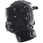Black Leather Bondage Hood with Silicone Dildo Gag and Blindfold, Bondage Restraints Toys Sex Hood for Women and Men (Style-1