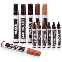 Ram-Pro Furniture Markers Touch Up Repair System - 12Pc Scratch Restore Kit - 6 Felt Tip Wood Markers, 6 Wax Stick Crayons | Colors: Maple, Oak, Cherry, Walnut, Mahogany, Black