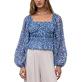 Moon River Womens Square Neck Shirred Puff Sleeve Top