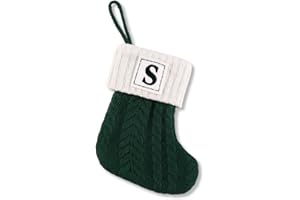CRSMHLPK 8 Inch Mini Initial Christmas Stocking Monogram Embroidered Christmas Stocking Red,White,Green Knitted Handmade Small Christmas Stocking Decorations-Green-S-C10