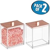 mDesign Bathroom Storage Canister for Cotton Swabs, Bath Salts, Cotton Balls - Clear/Rose Gold, pack of 2
