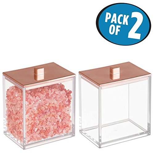 mDesign Bathroom Storage Canister for Cotton Swabs, Bath Salts, Cotton Balls - Clear/Rose Gold, pack of 2
