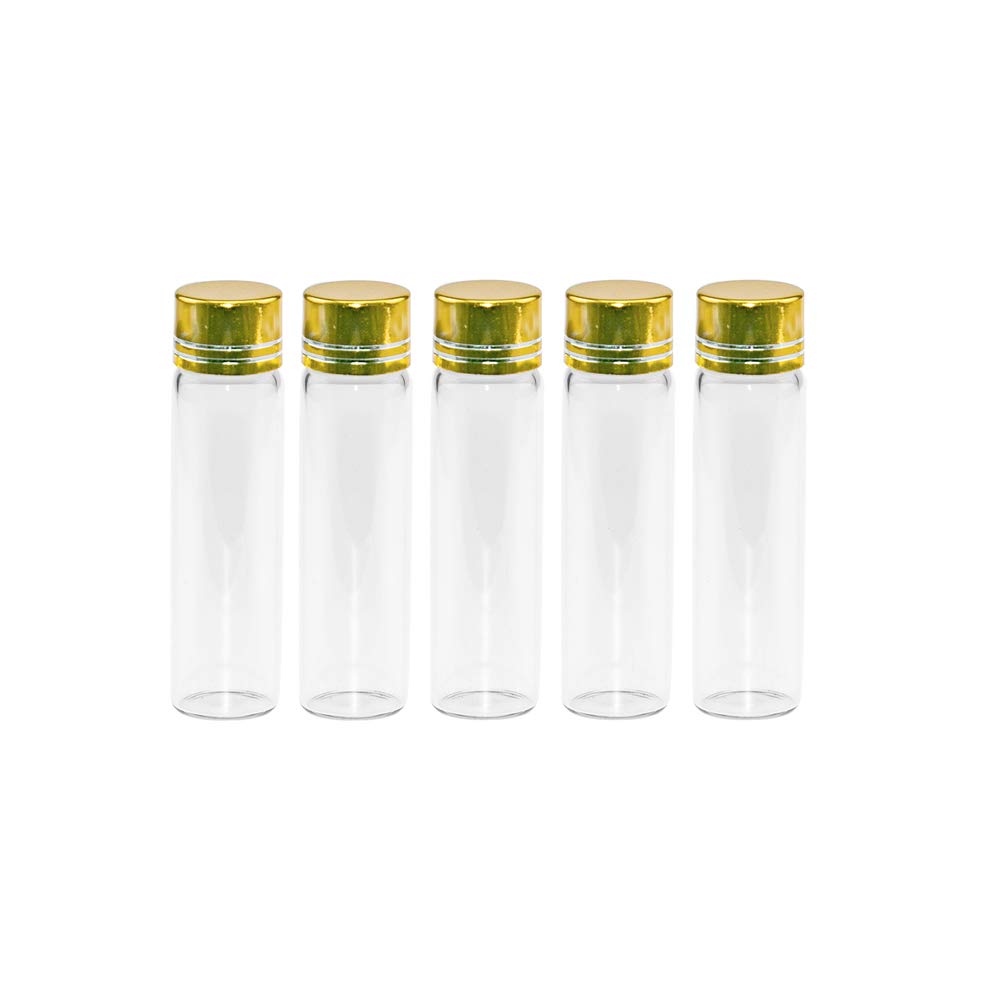 Jarvials 6ml Mini Cute Transparent Glass Bottle with Gold Smooth Aluminum Cover,Gold and Silver Make A Gift with Individuality (Golden, 6ml)