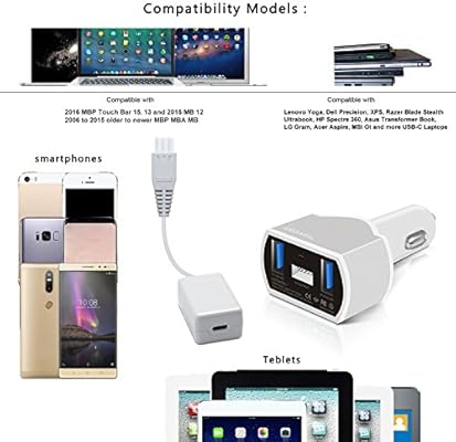 Gissaral Giscca Am3 90w Laptop Type C Car Charger For 15 To 17 New Macbook Pro 13 15 Touch Bar And New Macbook 12 Dual Usb Quick Charge For Apple Or Android Smartphones