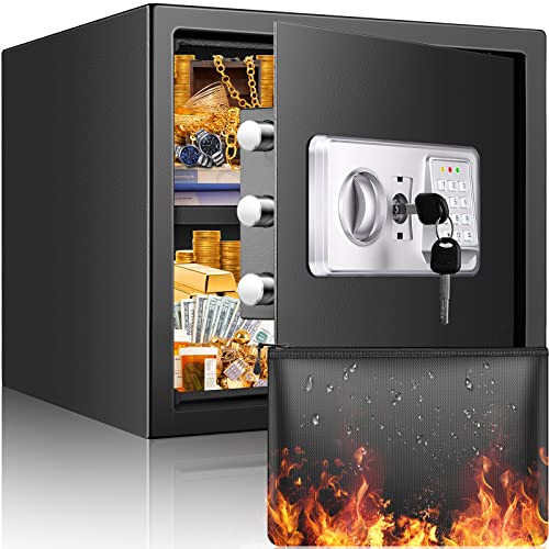 30 L Safe Fireproof with Fireproof Waterproof Wallet, Digital Home Safe with Removable Shelf and Alarm System, Wall Safe, Furniture Safe for Jewellery, Cash, Medication, A4 Documents