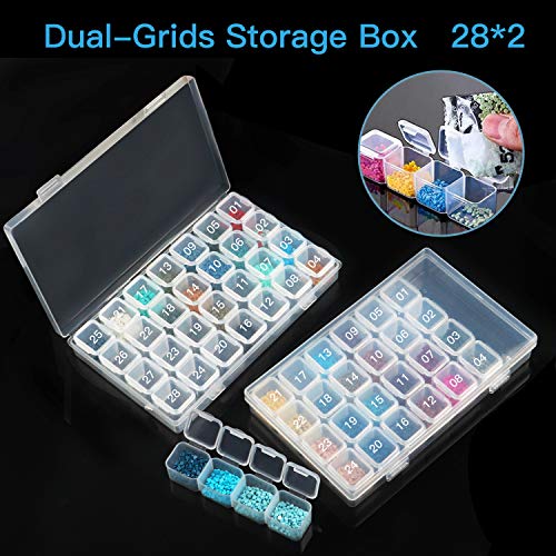 5D Diamond Painting Tools, Rhinestone Painting Accessoies for Adults, Crystal Cross Stitch Kit with Roller, 56 Slot Diamond Beads Storage Box DIY Craft Set for Kids by INFELING - Thumbnail 3