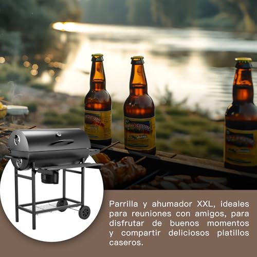 TEENO Charcoal Barbecue with XXL Cooking Grill, Anti-Burning Gloves, Thermometer, Ash Drawer, Adjustable Vent, Large Barbecue (Basic)