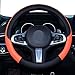 SHIAWASENA Car Steering Wheel Cover, Leather, Universal 15 Inch Fit, Anti-Slip & Odor-Free (Black&Orange)