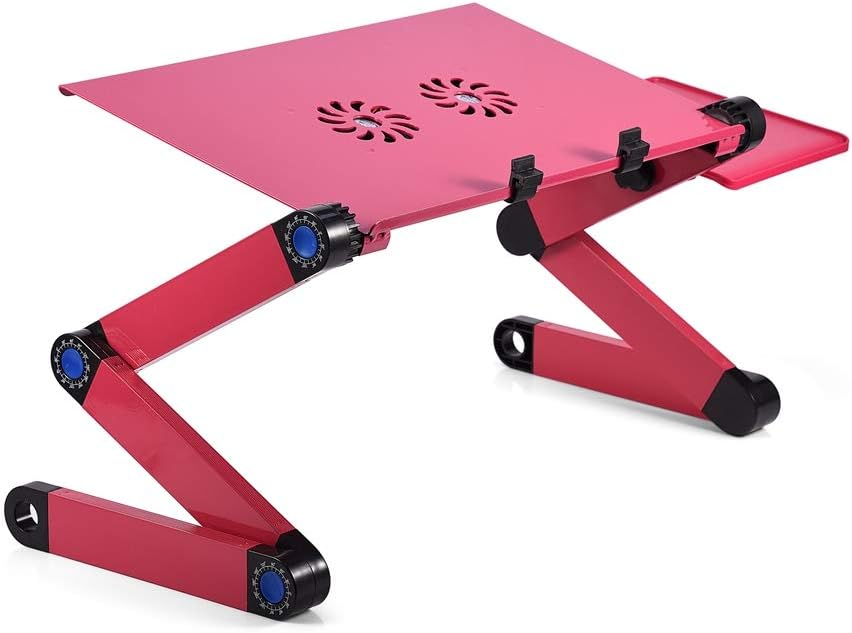 Laptop Desk, Adjustable Laptop Table Foldable Notebook Stand Holder w/ Dual Cooling Fan & Mouse Board, Bed Tray for Up to 17 Laptop w/ Foldable Legs for Sofa Couch Floor Bed
