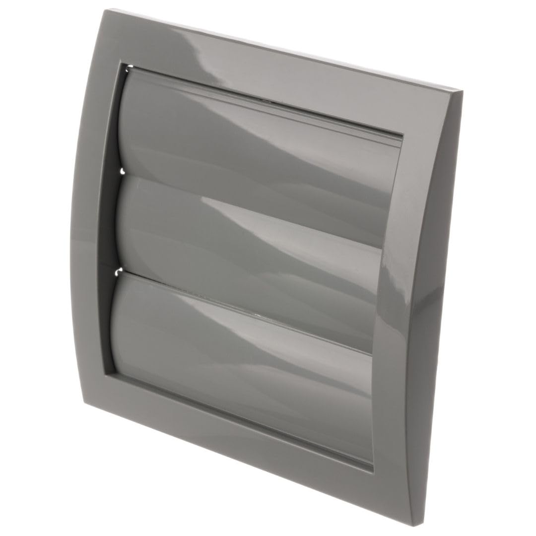 Ø 100mm / 4'' Grey Plastic Ventilation Grille with Non-Return Gravity Shutters - Air Vent Cover with Insect Protection