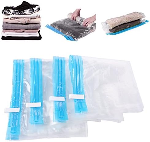 8-Pack Travel Storage Bags for Clothes, WOPS Roll Up Manual Rolling Compression No Vacuum Needed Shrink Bags for Luggage Packing & Home Closets & Travel Compression