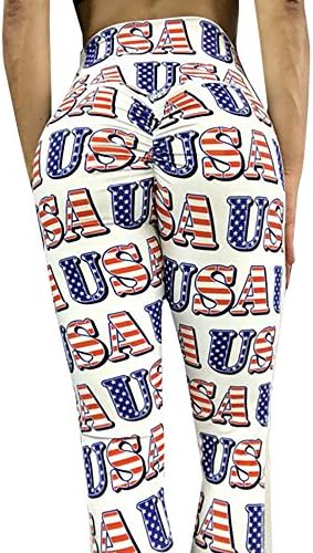 Gobought Womens American Flag Print High Waist Ruched Slimming Leggings Capris Pants