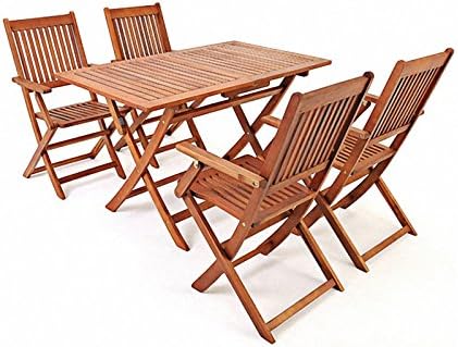 Inwellhome 5PCS Sydney Garden Furniture Set Acacia Wood Dining Furniture Folding Table and 4 Chairs