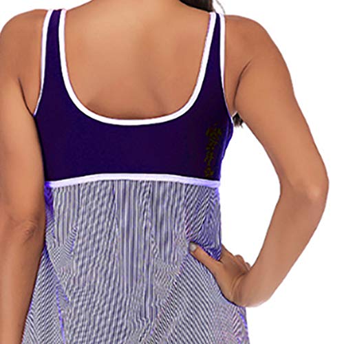 Women Stripe Tank Swimsuit -Plus Size Tankini Dress Ruched Push Up Bikini Set | Ladies Two Piece Swimsuit With Boyshorts Beachwear (XXXXL, Purple) - Thumbnail 3