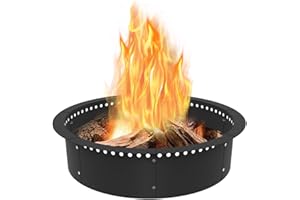 Koutemie Outdoor Smokeless Fire Pit Ring Liner 35-Inch Outer/31-Inch Inner Diameter, Heavy Duty Solid Metal Steel Round Firepit Rim Insert for Outside DIY Campfire Ring Above or In-Ground, Black