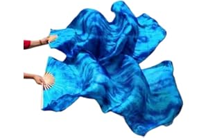 WXHVLTT Belly Dance Silk Veil Fans Women Real Silk Belly Dance Fan Veil Silk Belly Dance Bamboo Fans Long Tie-Dyed Dance Fans 1.8 Meter/ 5.91 ft