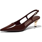 Coutgo Womens Low Kitten Heels Slingback Pumps Closed Pointed Toe Buckle Party Work Dress Shoes