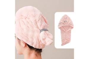 Hair Towel Wrap for Women, Lightweight Quick Dry Head Wrap with Elastic Strap, Super Soft Hair Drying Towel for Long Thick Cu