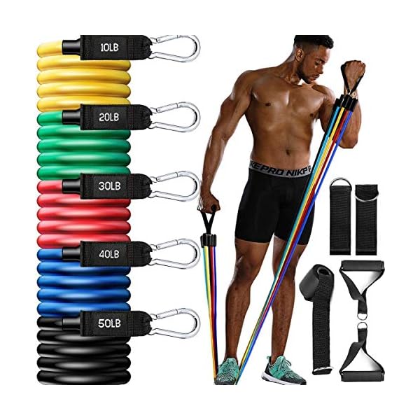 CLEEBORG Resistance Bands Set, Pull Rope Set Exercise Bands Set Men Home Workouts with Fitness Tubes, Foam Handles, Resistance Bands Exercise Elastic Pull Ropes for Indoor Strength Training(150LB)