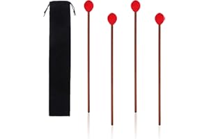 Geytetqi 2 Pair Red Marimba Mallets - Professional Marimba Mallets Set with Yarn Mallets and Birch Handle,Medium Hard Mallets, Ideal for Marimba, Xylophone, Vibraphone, Percussion Instruments