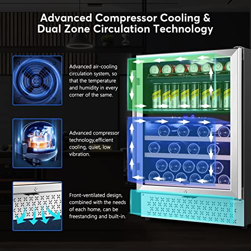 Tylza Dual Zone Wine Fridge 24 Inch Wine and Beverage Refrigerator