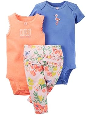 Girl 3-Piece Bodysuit & Pant Set; Orange/Blue; 3M