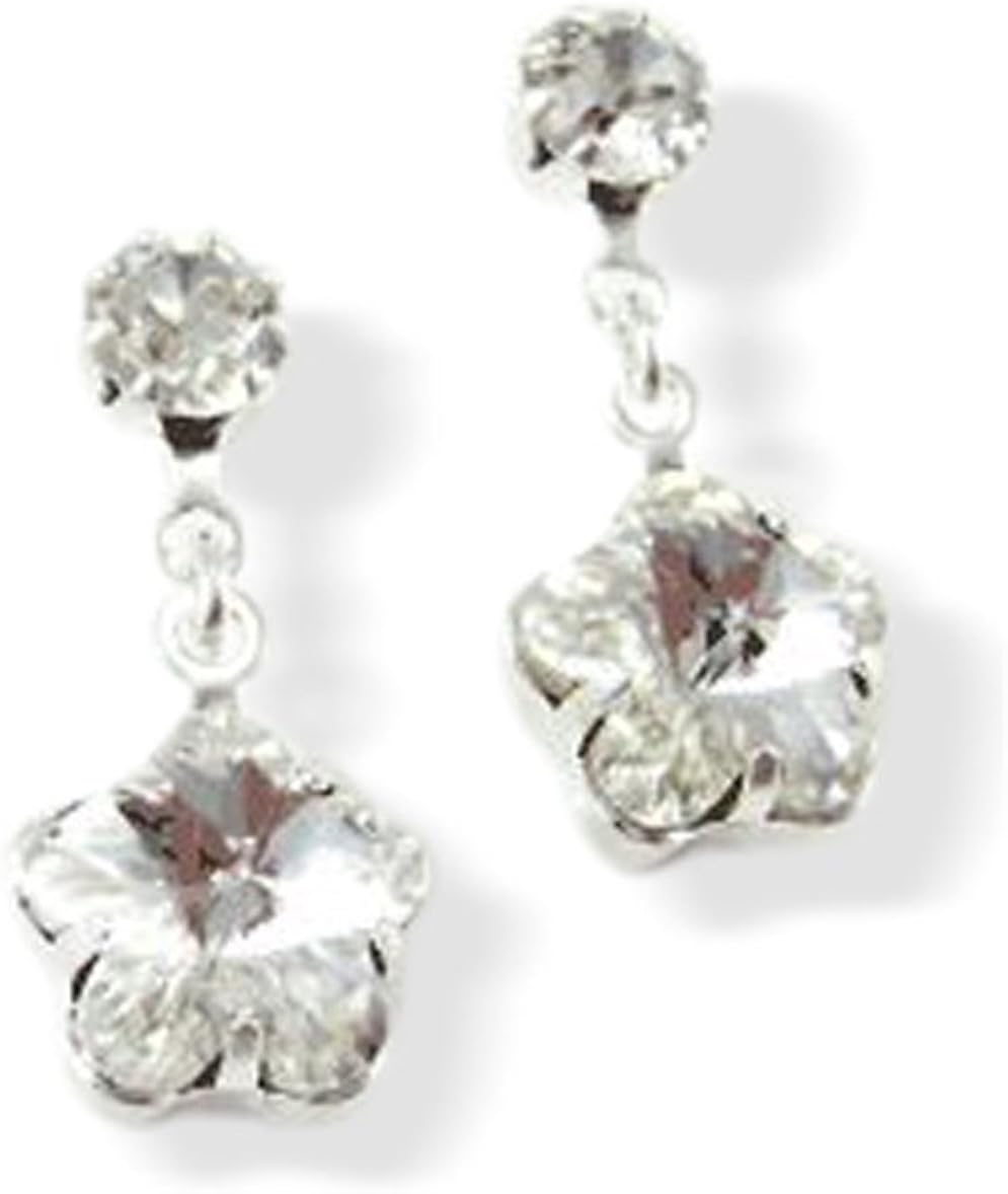 LJ Designs Flower Diamante Drop Earrings (E23) Made With