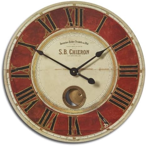 Amazon Co Jp 赤とクリーム壁時計素朴なフランス語 Exposed真鍮振り子byインテリジェントなデザイン ホーム キッチン