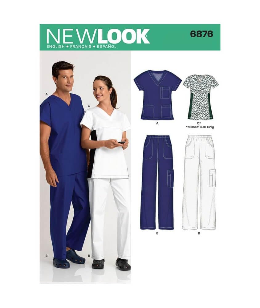 New Look Sewing Pattern 6876: Miss/Men Scrubs, Size A, Paper, Multicoloured