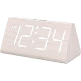 DreamSky Wooden Digital Alarm Clock for Bedrooms with Large Numbers | Living Room Desk Clock, Bedside Nightstand Clock with USB Port, Adjustable Volume, Dimmer, DST, Office Wood D&eacute;cor (Plug-in)