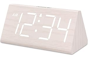 DreamSky Wooden Digital Alarm Clock for Bedroom - Living Room Desk Clock with Large Numbers, Bedside Nightstand Clock with USB Port, Adjustable Volume, Dimmer, DST, Office Wood Décor, Adapter Powered