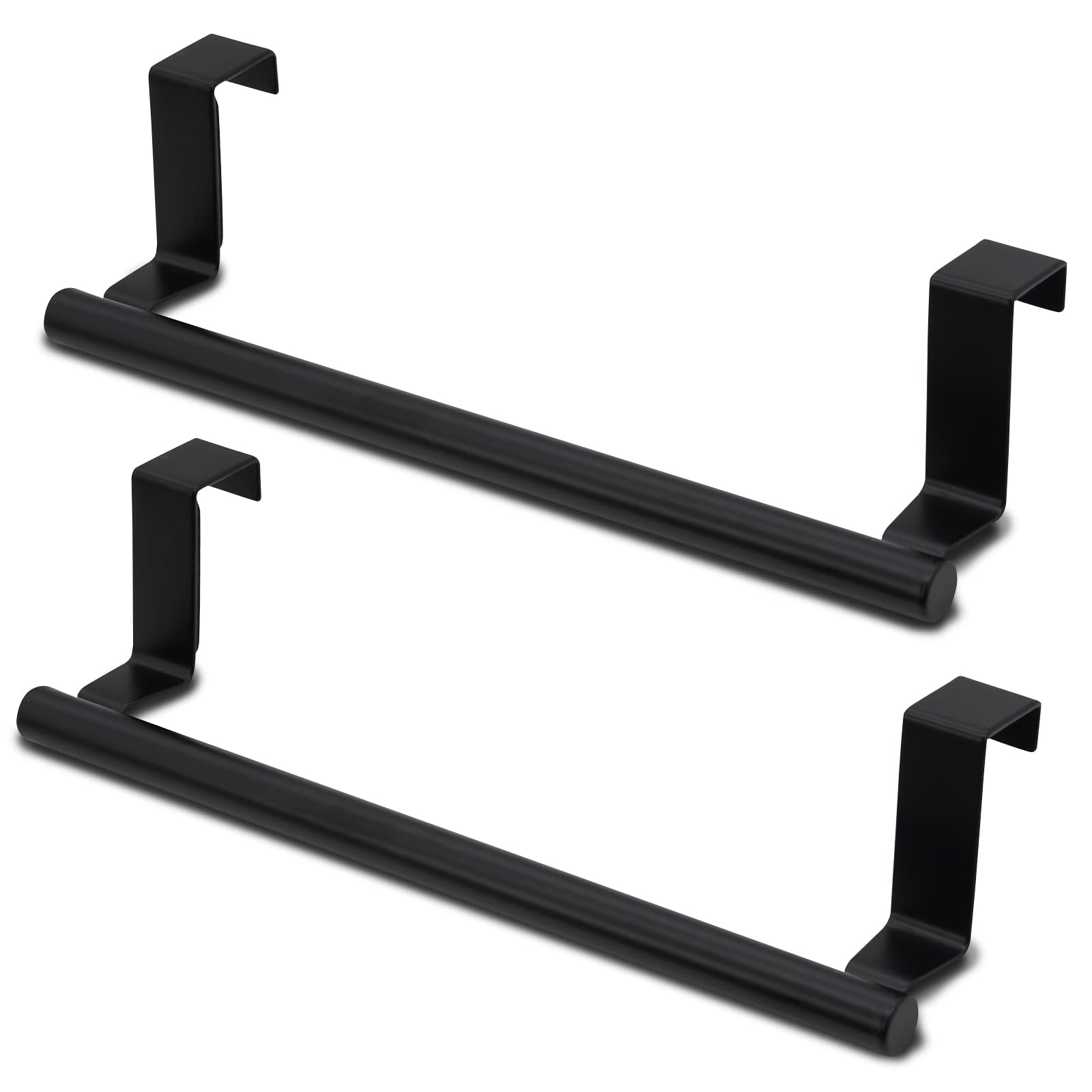 2pcs Over the Door Towel Rail, TACYKIBD Tea Towel Holder Hanger Storage, 23cm Dish Towel Holder for Hanging Over The Cupboard Drawer Cabinet Kitchen Bathroom Bar (Black) (TK-0923-001)