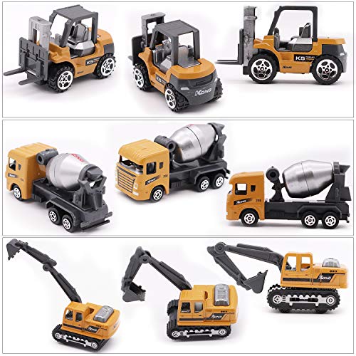 Alloy Construction Engineering Vehicle Toys set 12 PACK Stacker,Big forklift,Heavy duty roller,excavator,Heavy transport vehicle,Engineering mixer, Construction Traffic Sign mini Set for Kids Boys - Thumbnail 3