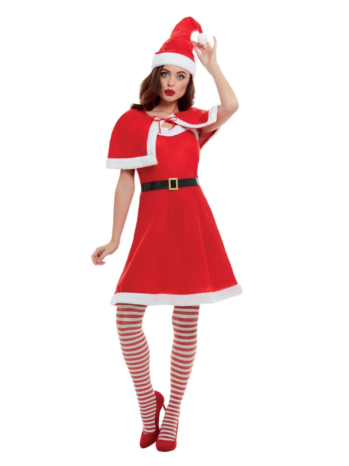 Smiffys Adult Miss Santa Costume, Red & White – Women’s Christmas Fancy Dress Outfit with Dress, Cape & Hat, Festive Holiday Costume for Xmas Parties, Events & Seasonal Celebrations Large