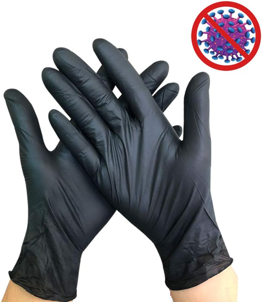 Disposable Gloves Oil-Proof Waterproof Protection Multifunction Elastic Work Garage Gloves Powder-Free Examination-Gloves Latex Free Gloves Food Grade Gloves-100 Pieces - Black