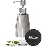Gaussra Soap Dispenser with Non-Slip Coaster，Brushed Nickel Stainless Steel Case Glass Liner Hand Pump Dispenser，Refillable L